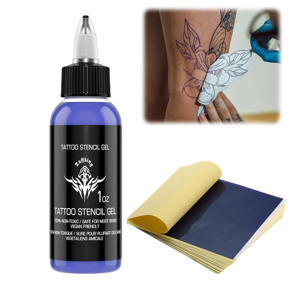 Crema di Trasferimento del Tatuaggio, con Carta per Trasferimento Tatuaggi A4, Tattoo Stencil Transfer Gel, Tattoo Transfer Cream, Accessori per Tatuaggi, per Tatuatori Principianti