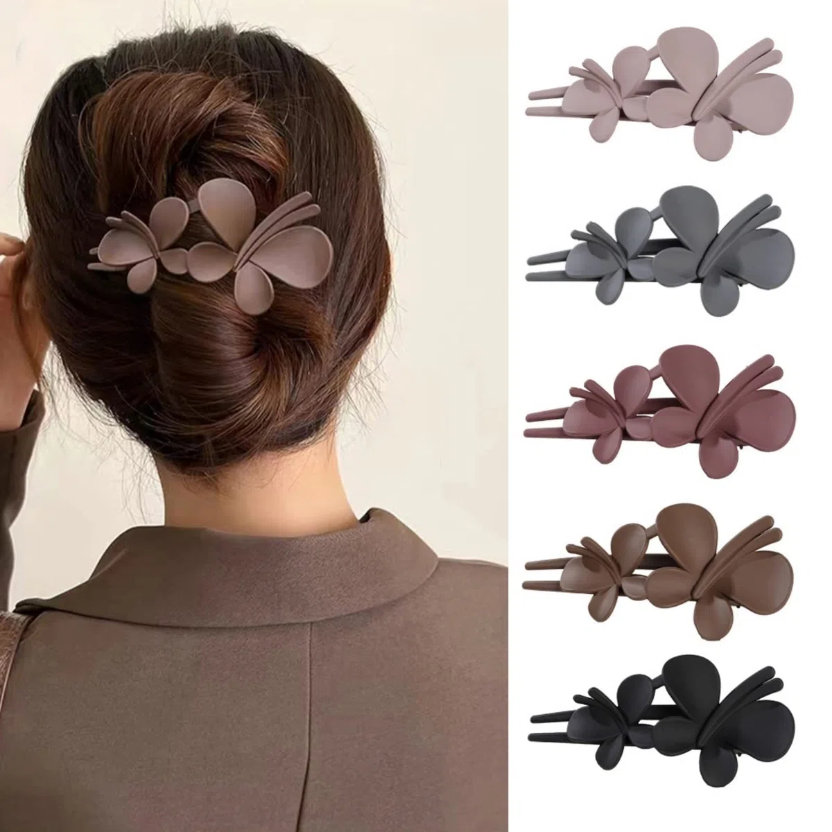 5 fermagli per capelli a forma di farfalla, da donna, opachi, per donne e ragazze