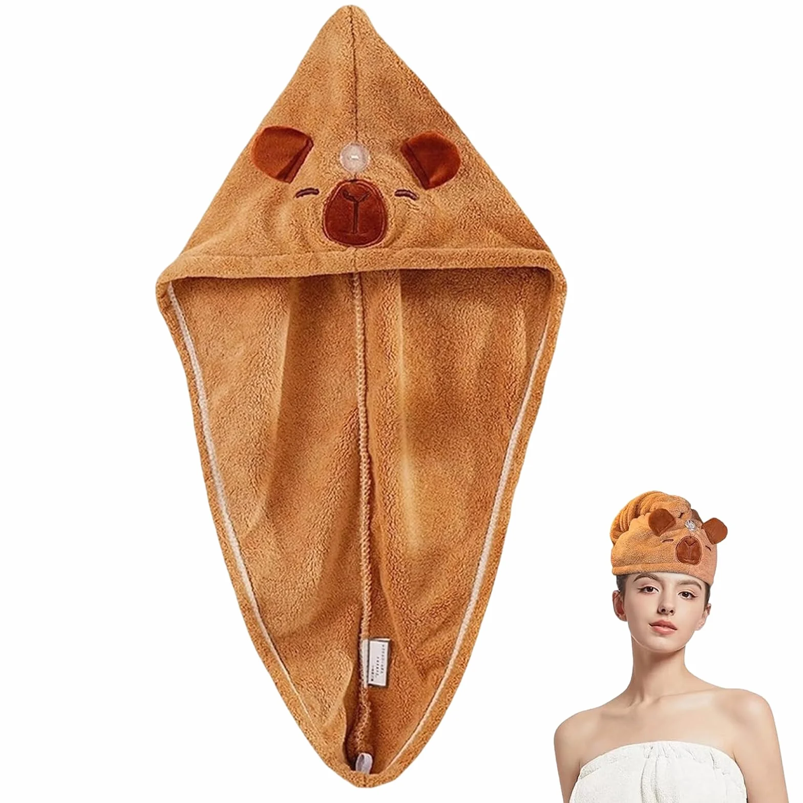 Capybara Asciugamano in Microfibra per Capelli Asciugatura Rapida Turbante Super Assorbente con Bottone per Donne Capelli Lunghi
