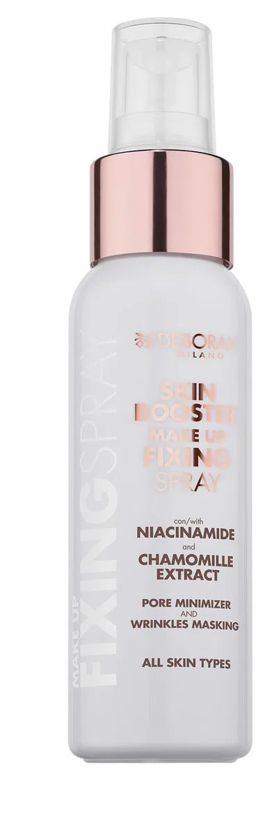Deborah Milano - Skin Booster Spray Fissante Make Up, Minimizza l'Aspetto di Pori e Rughe con Acido Ialuronico e Niacinamide, Per un Trucco a Lunga Durata, 75ml
