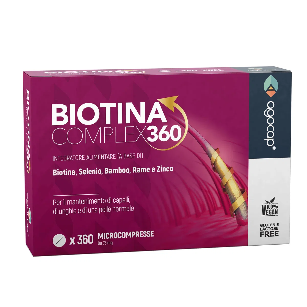 BIOTINA CAPELLI - Formula di Ricrescita 360°, Integratori per capelli con Biotina, Selenio e Zinco. Vitamine capeli, unghie e pelle. Azione di ricrescita e anticaduta per donna uomo