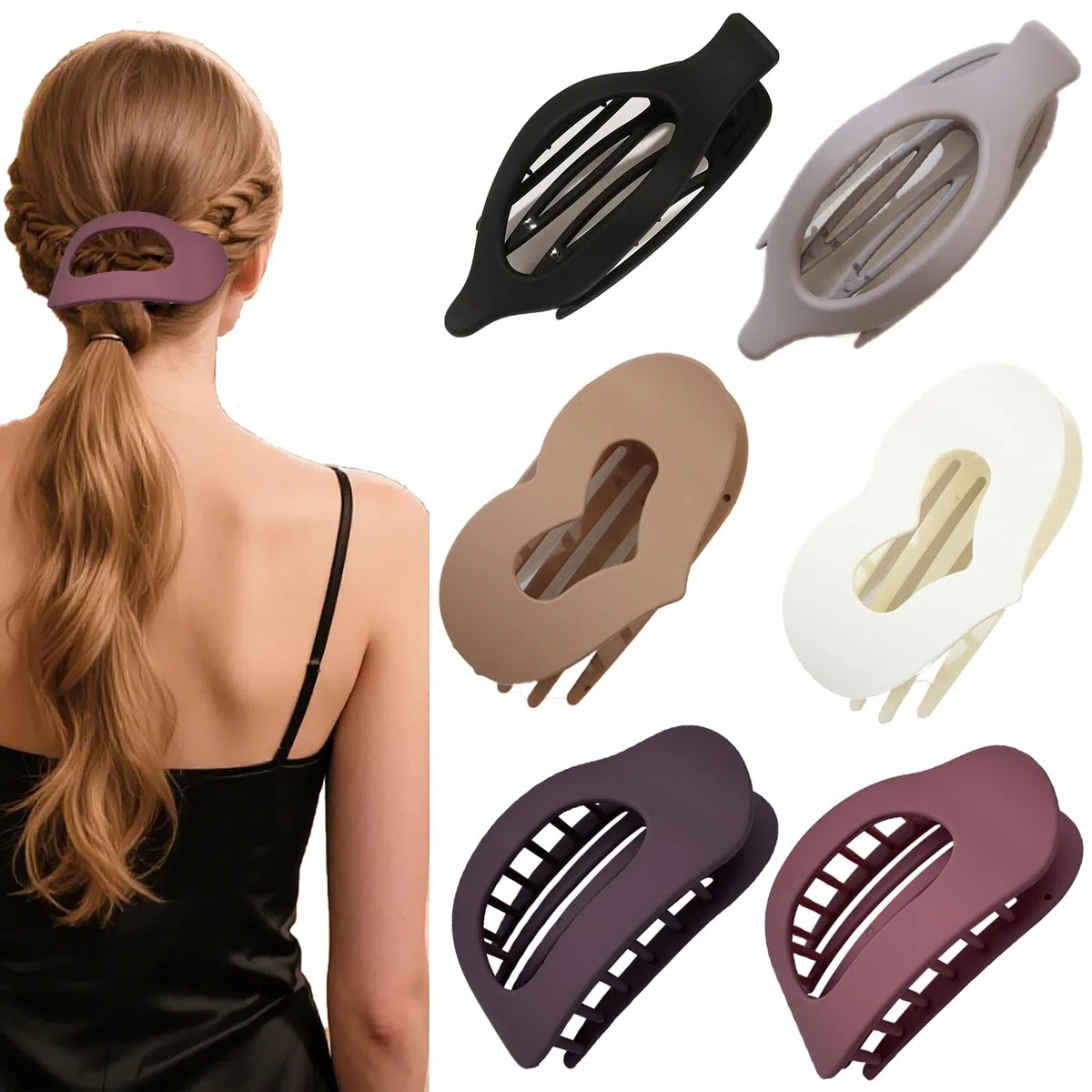 6 Pezzi Pinza Ovale per Capelli, Clip Piatta per Donna, Mollettone Capelli per Donna Pinze, Fermaglio Capelli donnas, Fermacapelli donna per Capelli Spessi e Sottili (A)