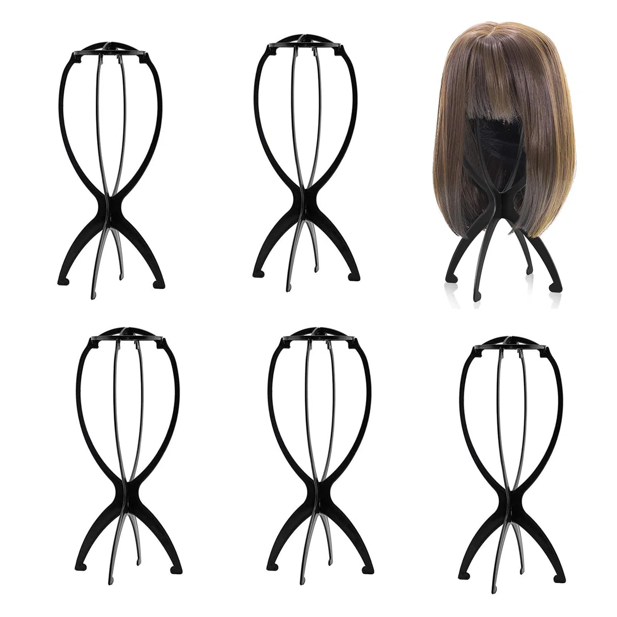 5 Pezzi Supporto per Parrucca Pieghevole,Supporto per Parrucca Resistente Supporto per Cappelli in Plastica Testa Della Parrucca Porta Parrucca da Parete Portatile Viaggio Disponibile（Nero