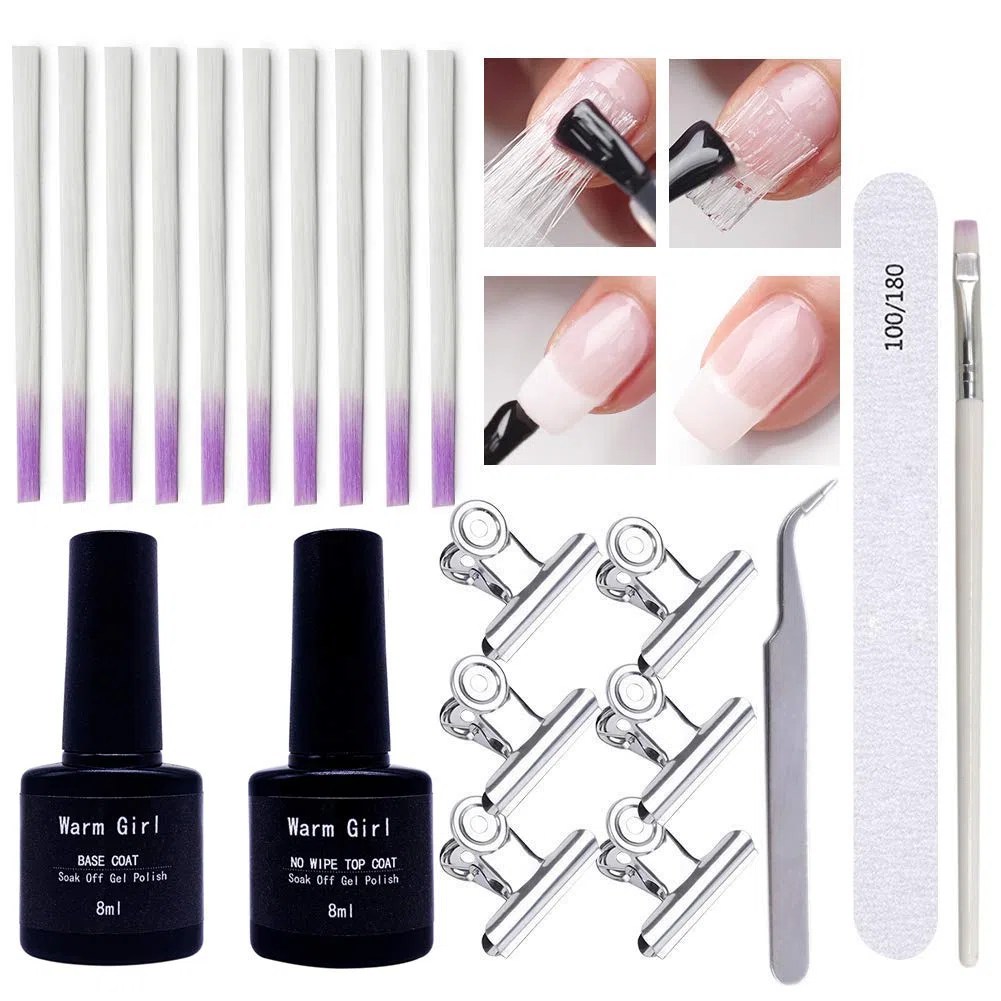 Warm Girl Nail Fiberglass Kit, 10 unghie in fibra di vetro per unghie di estensione in acrilico, suggerimenti per manicure soggiorno, fibra di vetro chiodo kit di estensione