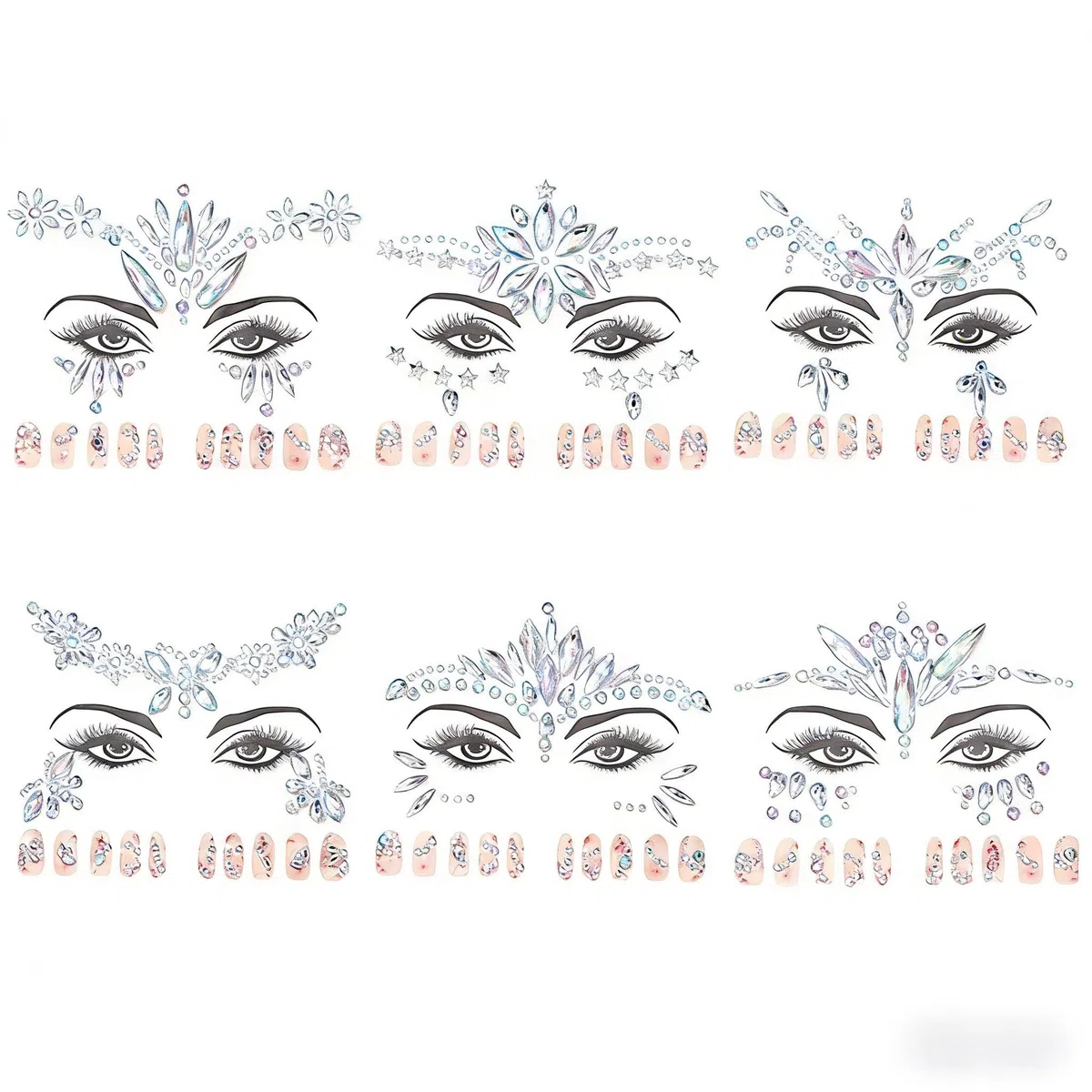 Adesivi Di Gemme Per Viso Con Faccia For Le Ragazze, 6 pcs Tatuaggio Con Gioielli Con Strass In Cristallo Accessori Gemme-gioielli Diamanti Per Il Viso Adesivi-glitterati Per Festival Di Carnevale