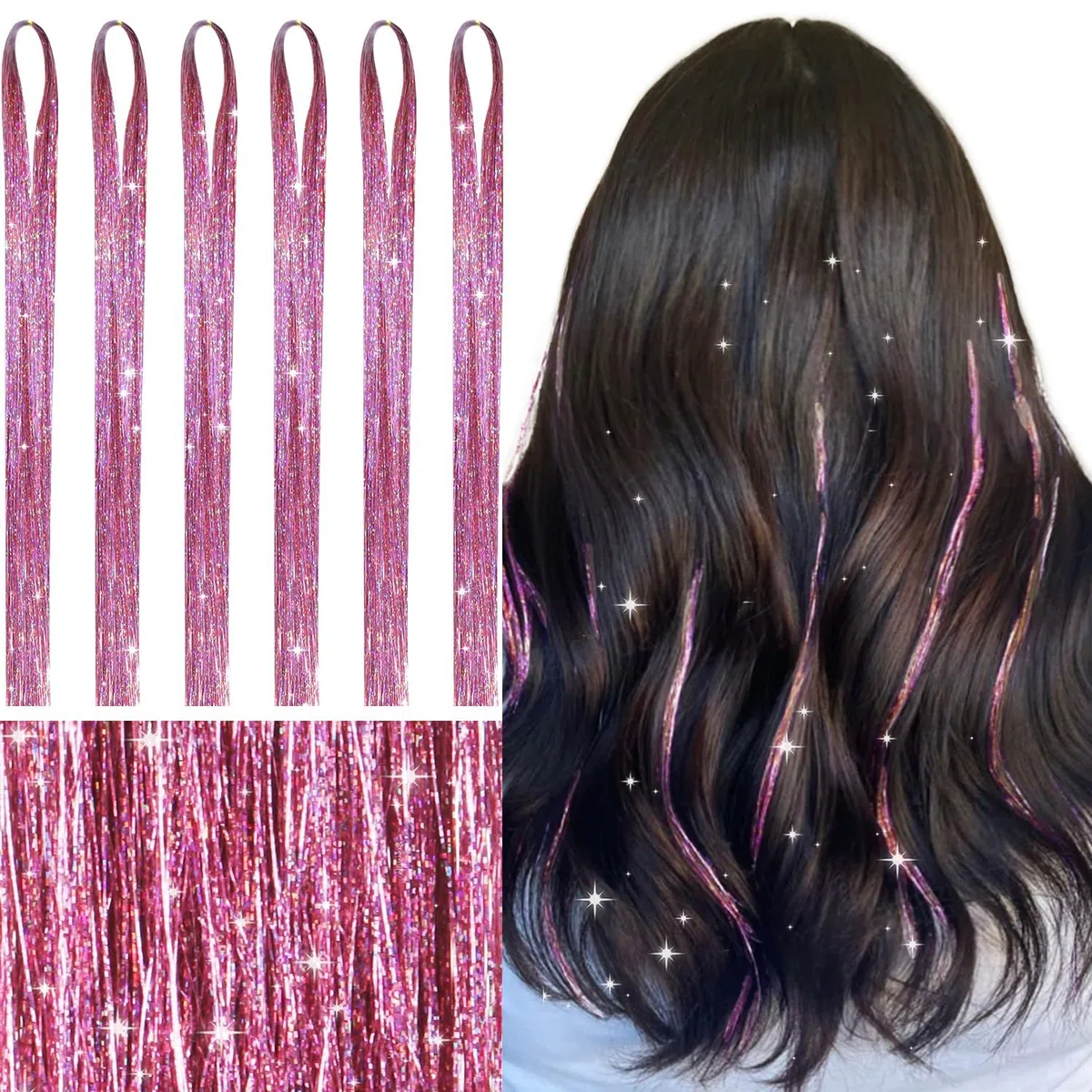 WENNAILIFE - Extension per capelli da fata, 1200 fili, con glitter, resistenti al calore, accessori per capelli colorati per ragazze