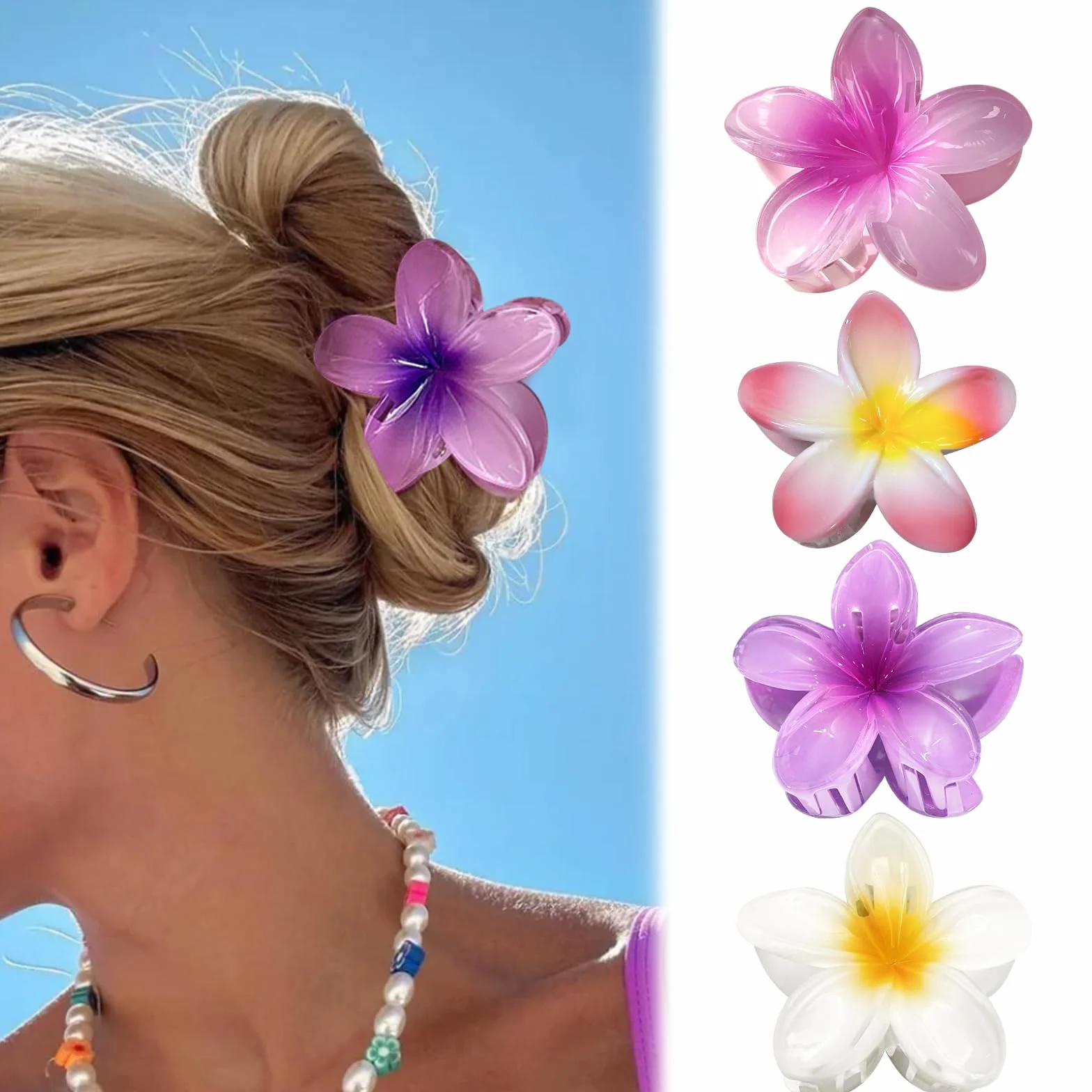Fermaglio Capelli Fiore 4 Pezzi, Mollette Fiori per Capelli Hawaii, Fioris per Capelli Estate per Ragazze, Moda Antiscivolo Mollettoni Hair Clips Accessori per Donne Ragazze