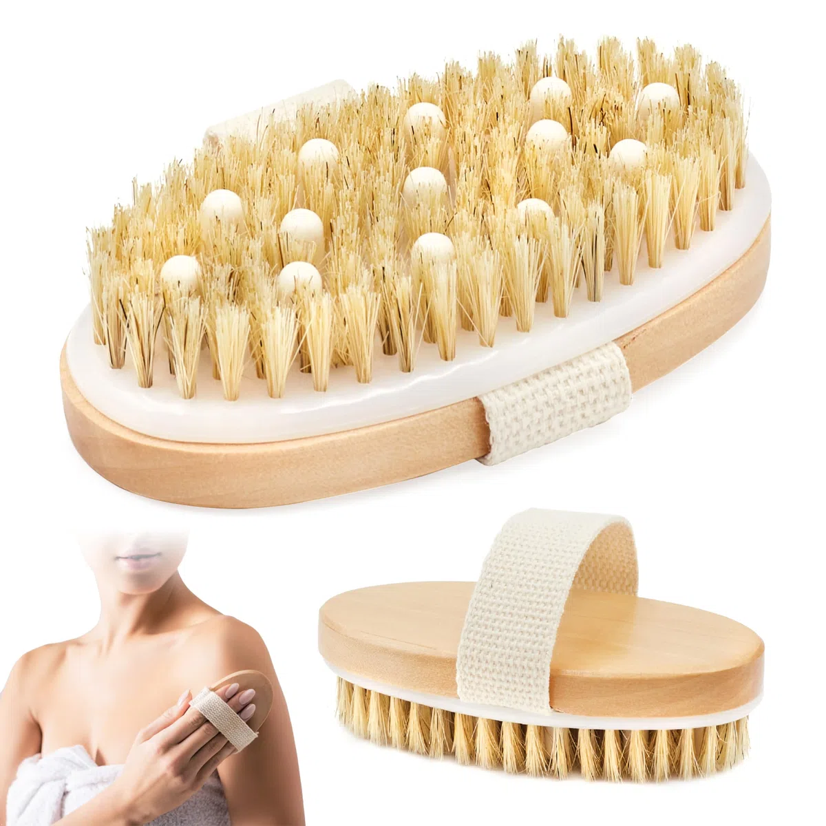 Spazzola Corpo a Secco con Setole Naturali – Dry Brushing Anticellulite, Esfoliante, Rassodante – Per Massaggio Gambe, Glutei, Addome – Effetto Tonificante