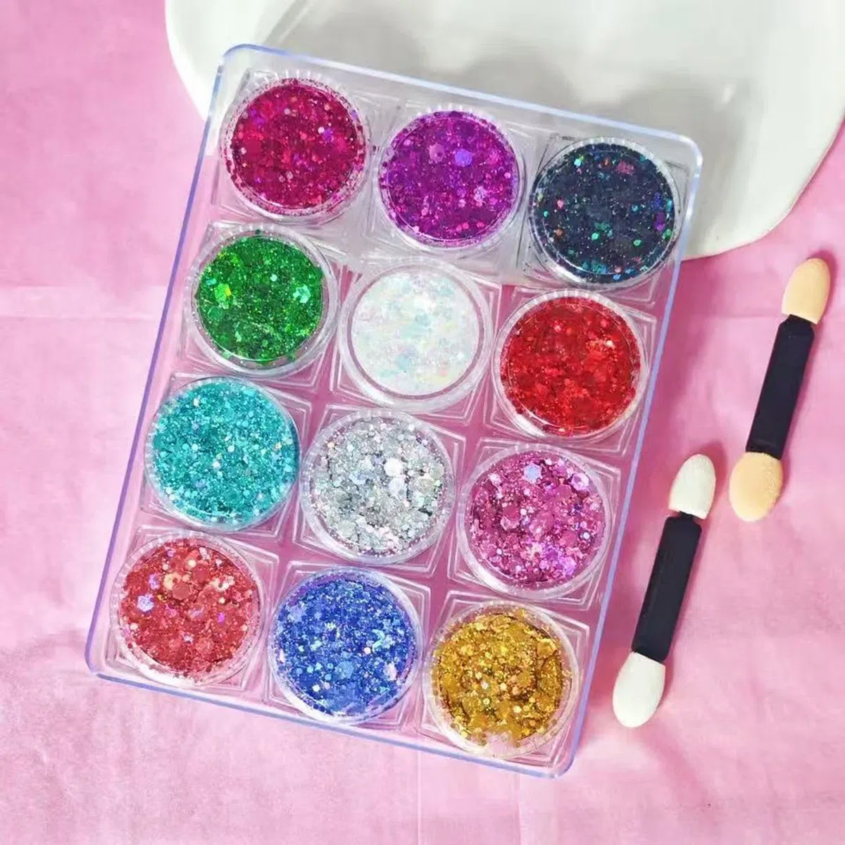12 Colori Festival Gel Glitter ，Glitter Corpo e Viso per Unghie, Occhi, Labbra, Capelli - Gel Chunky per Musica, Festival, in Maschera，Halloween, Natale