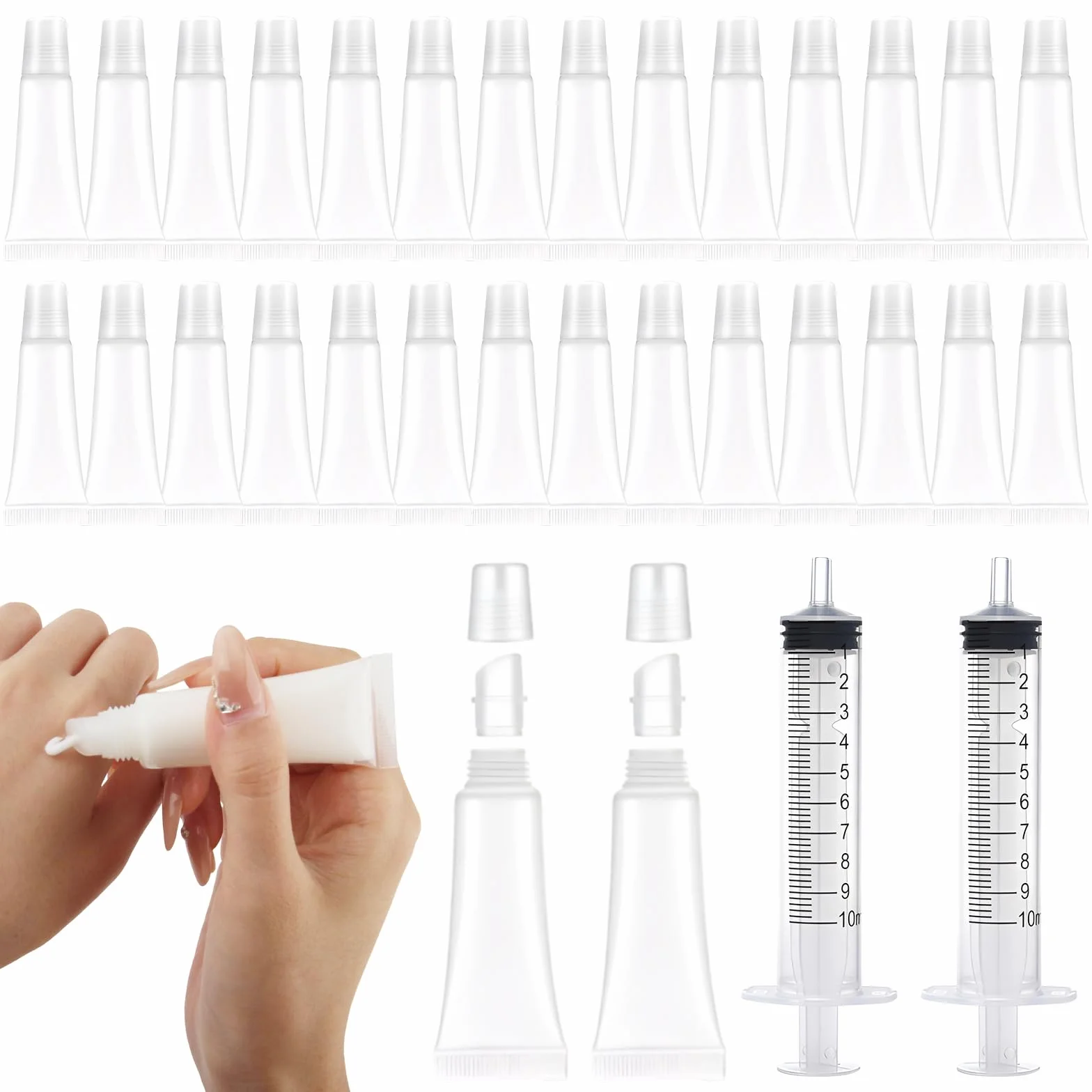 32 Pezzi Multifunzioni 10ml Tubi Vuoti Trasparenti Plastica Ricaricabili Tubi Cosmetici Trasparenti Contenitore Vuoto per Lucidalabbra per Cosmetici Lozione