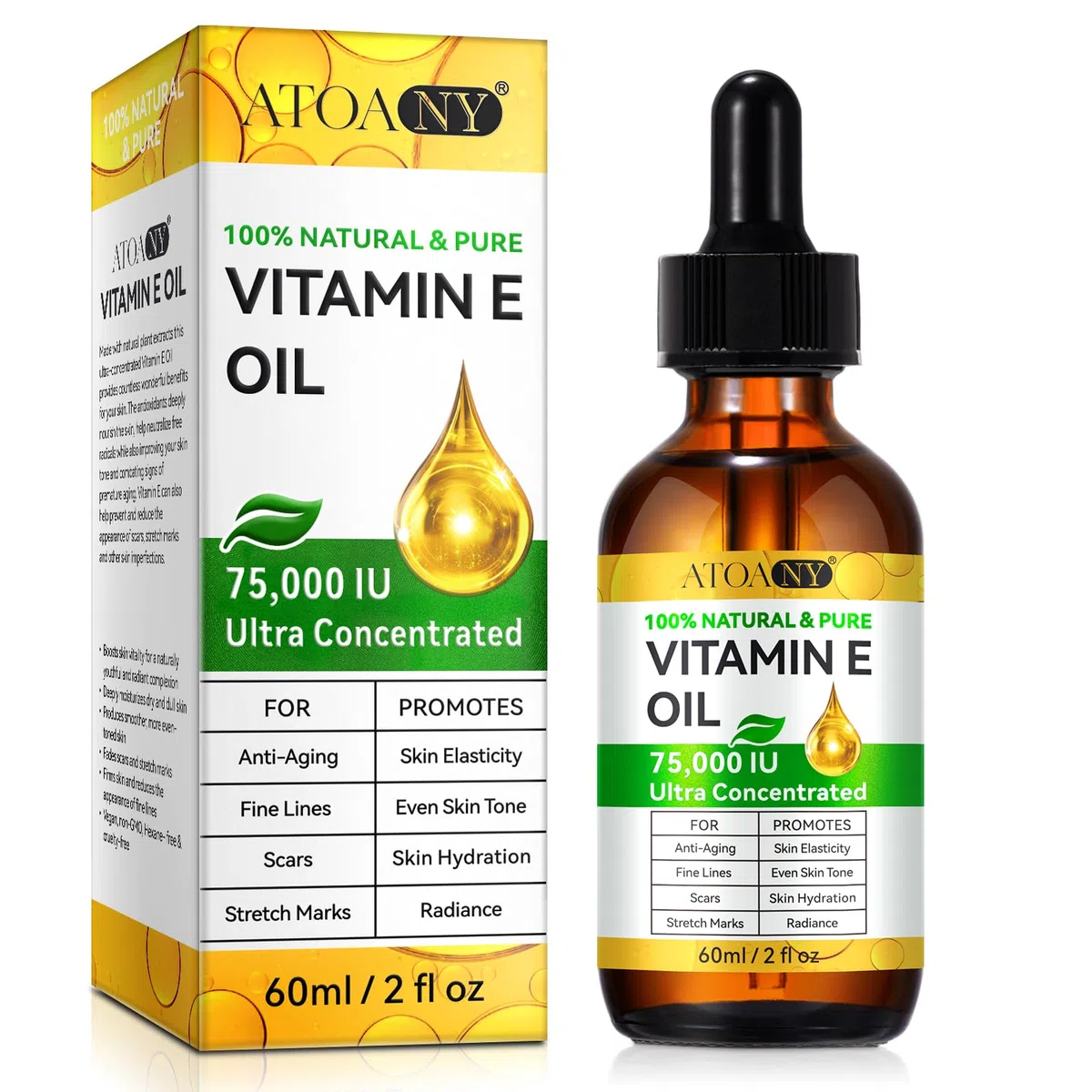 Olio di Vitamina E Pura per la Pelle, Olio di Vitamina E Naturale e Organico per il Corpo, Cicatrici e Cuticole, Capelli e Viso - Pressato a Freddo, Soluzione per la Riparazione e l'Idratazione della