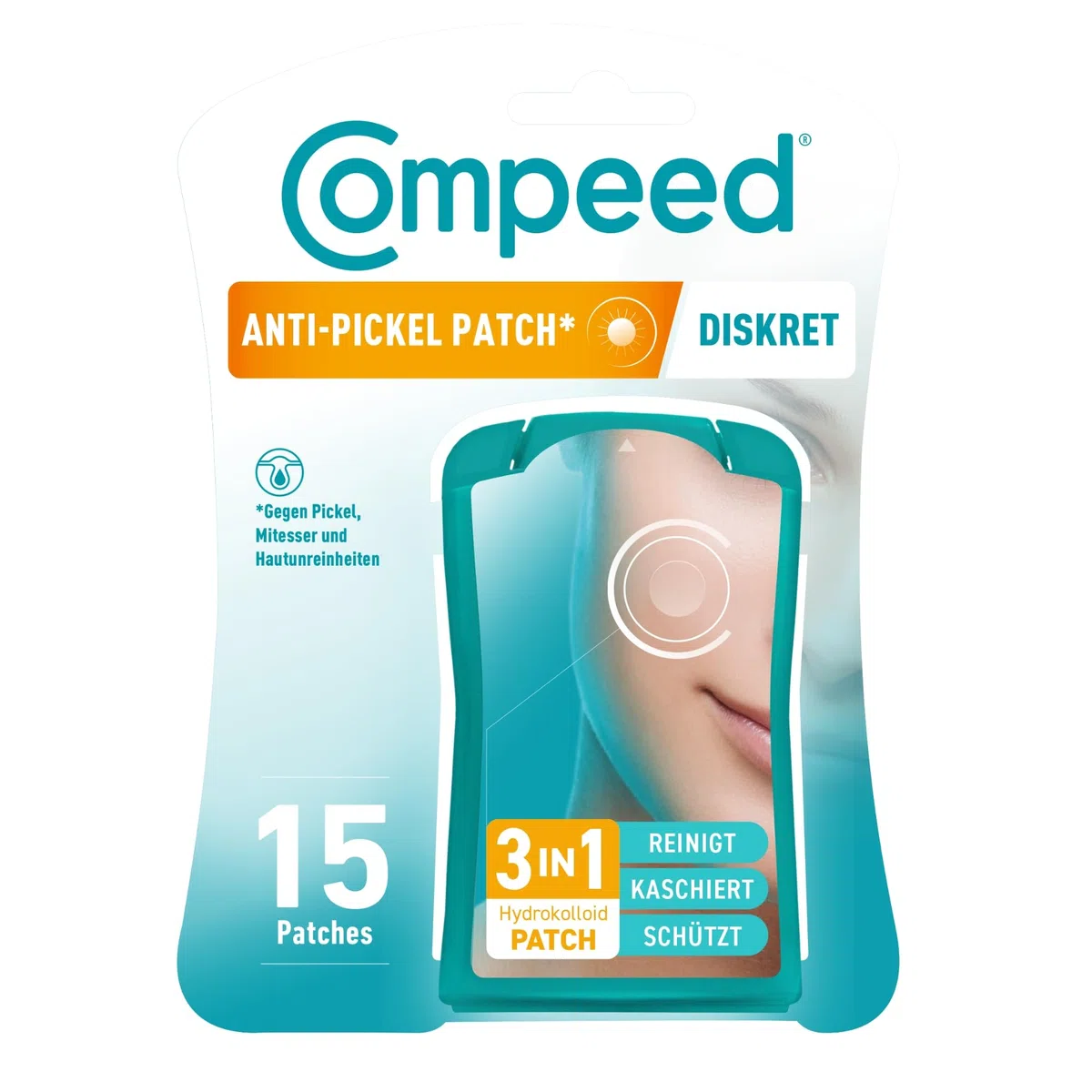 Compeed - Patch discreta - Pulisce, maschera e protezione - Patch per bottoni idrocolloidali* - Ideale per l'uso diurno - Per aree target - 15 toppe - 1,5 x 1,5 cm