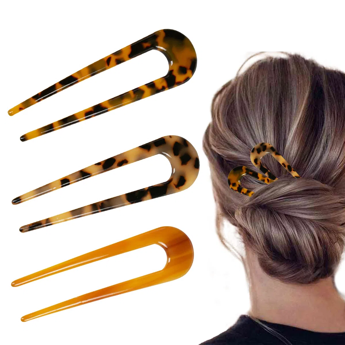 Forcina a Forma di U, Perno per Capelli Bastoncino Vintage Ondulato Guscio di Tartaruga per Ragazze Stile di Accessori Riutilizzabile 3 Pezzi