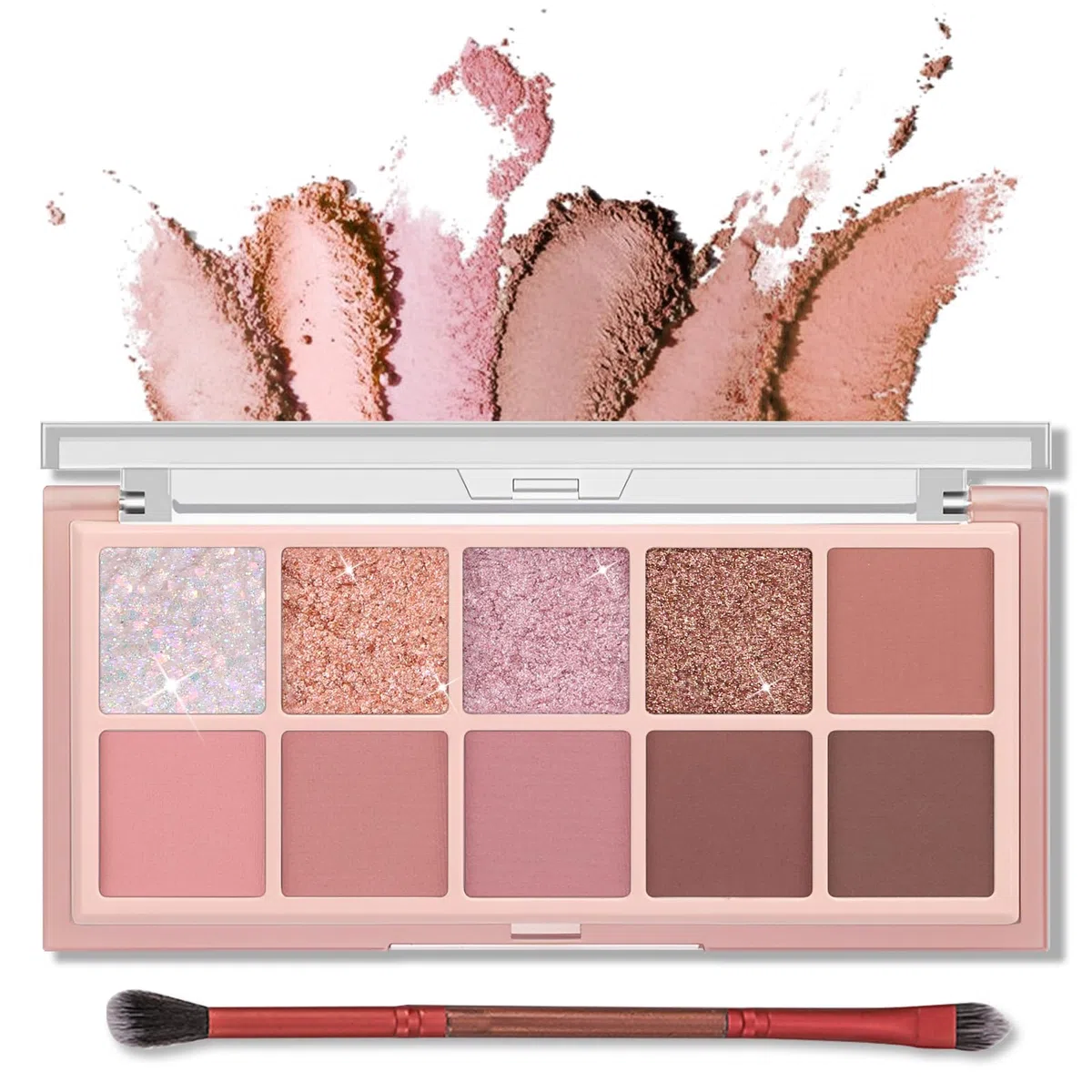 Erinde Palette Ombretti Glitter 10 Colori, Ombretti in Crema Opaca, Nude Naturale Eyeshadow Palette, Alta Pigmentazione & Resistente all’Acqua, Set Trucco Occhi Coreano con Pennello #03