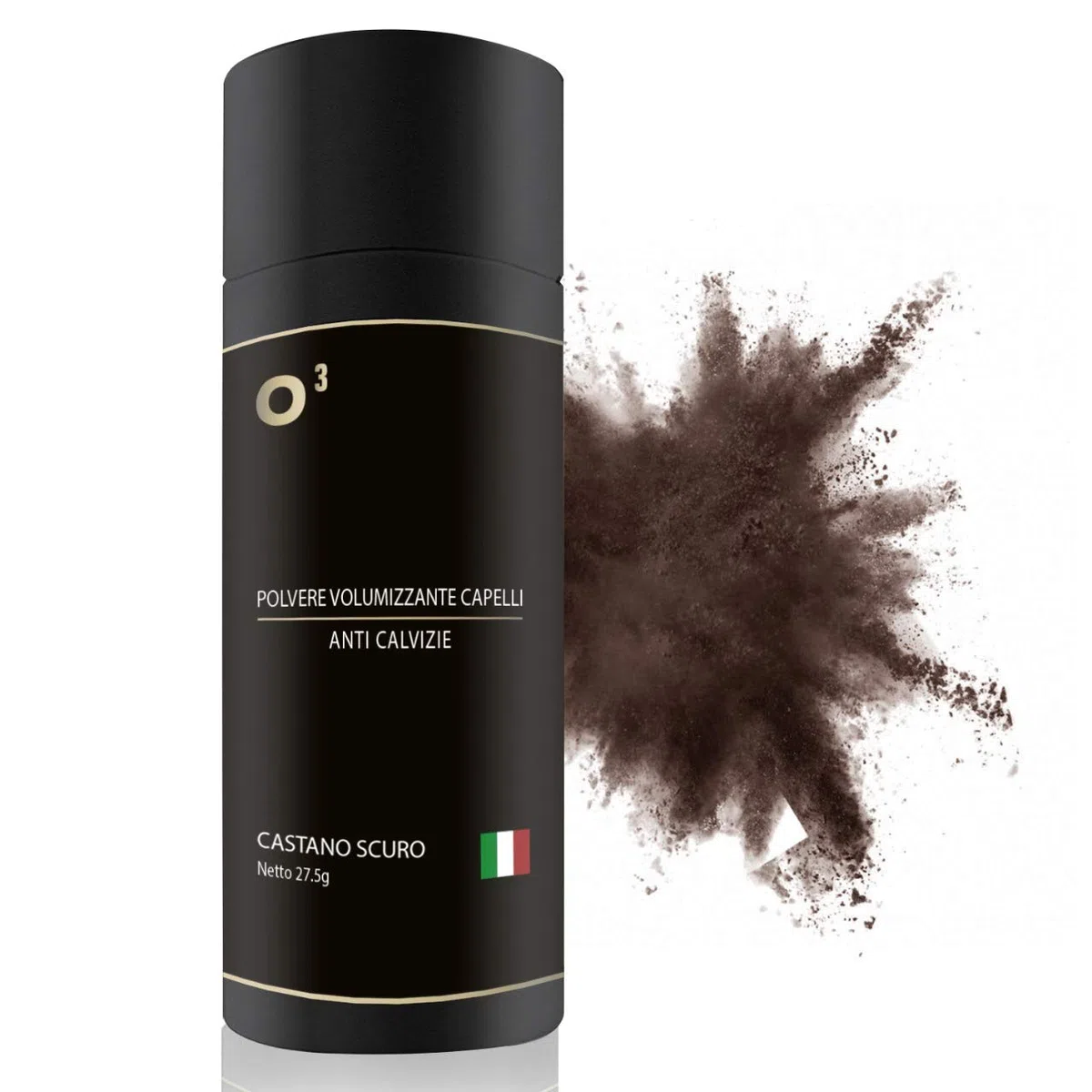 Polvere Volumizzante Capelli, UNISEX – 27.5gr CASTANO SCURO - Polvere di Cheratina PREMIUM - Fibre Densificante per Capelli, barba - Ottimo per uomo et donna