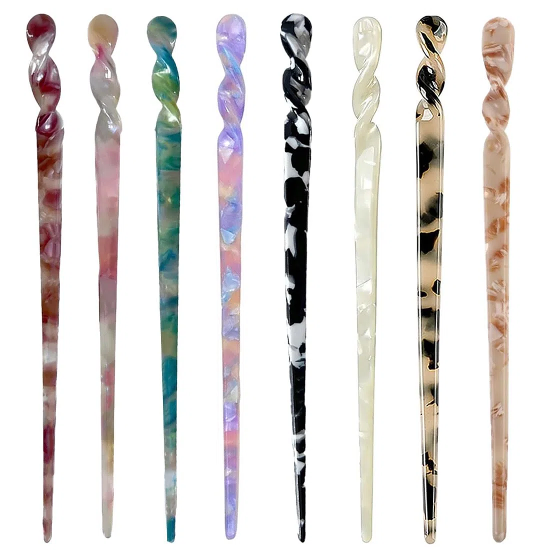 LEEQ 8pcs Bastoncini per Capelli in Acetato - Fermagli Bacchette Vintage Stampa Leopardata Guscio di Tartaruga Copricapo Accessori retrò Spilla Forcine Cinesi Lunghe Donne Ragazze