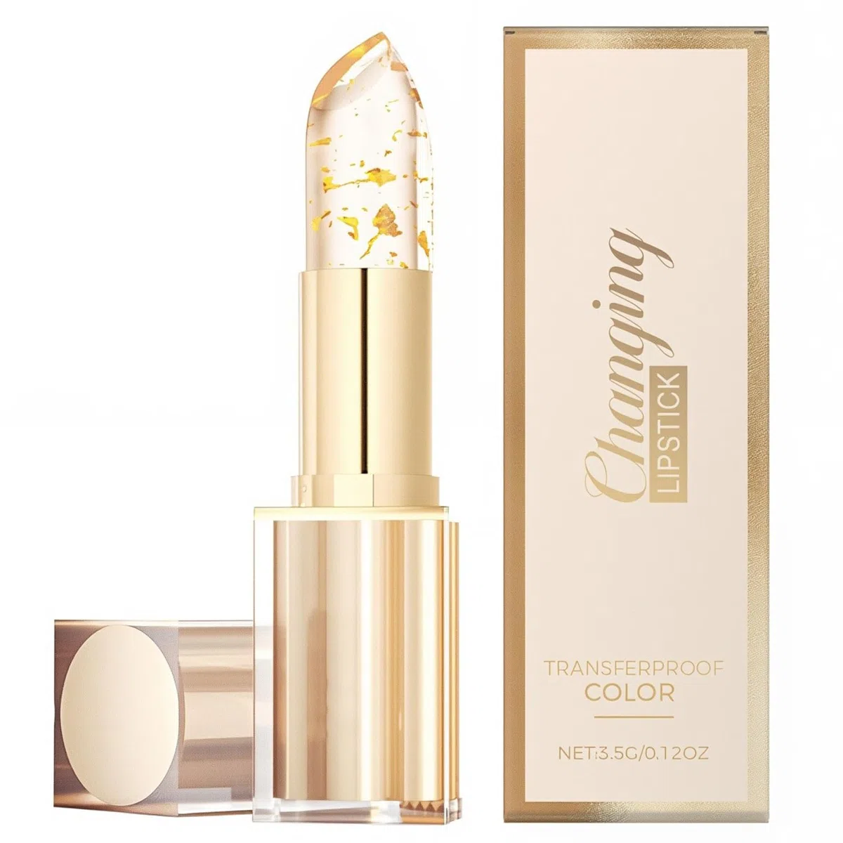 Rossetto Cambiante con pH, Gold Balsamo per Labbra Trasparente, Naturale Vegano, Tenuta 24 Ore, Non Cola