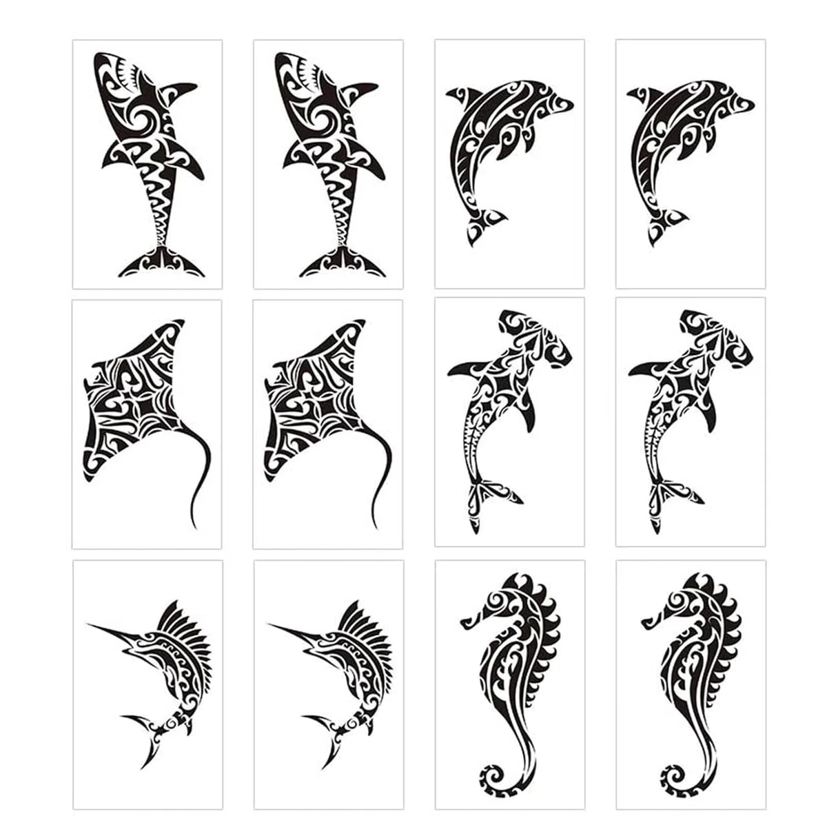 Temporäre Tattoos, 12 pezzi tatuaggi finti per uomini adulti, Maori razze, squali, balene, ippopotami, design tribali polinesiani e hawaiani per collo, braccia, gambe